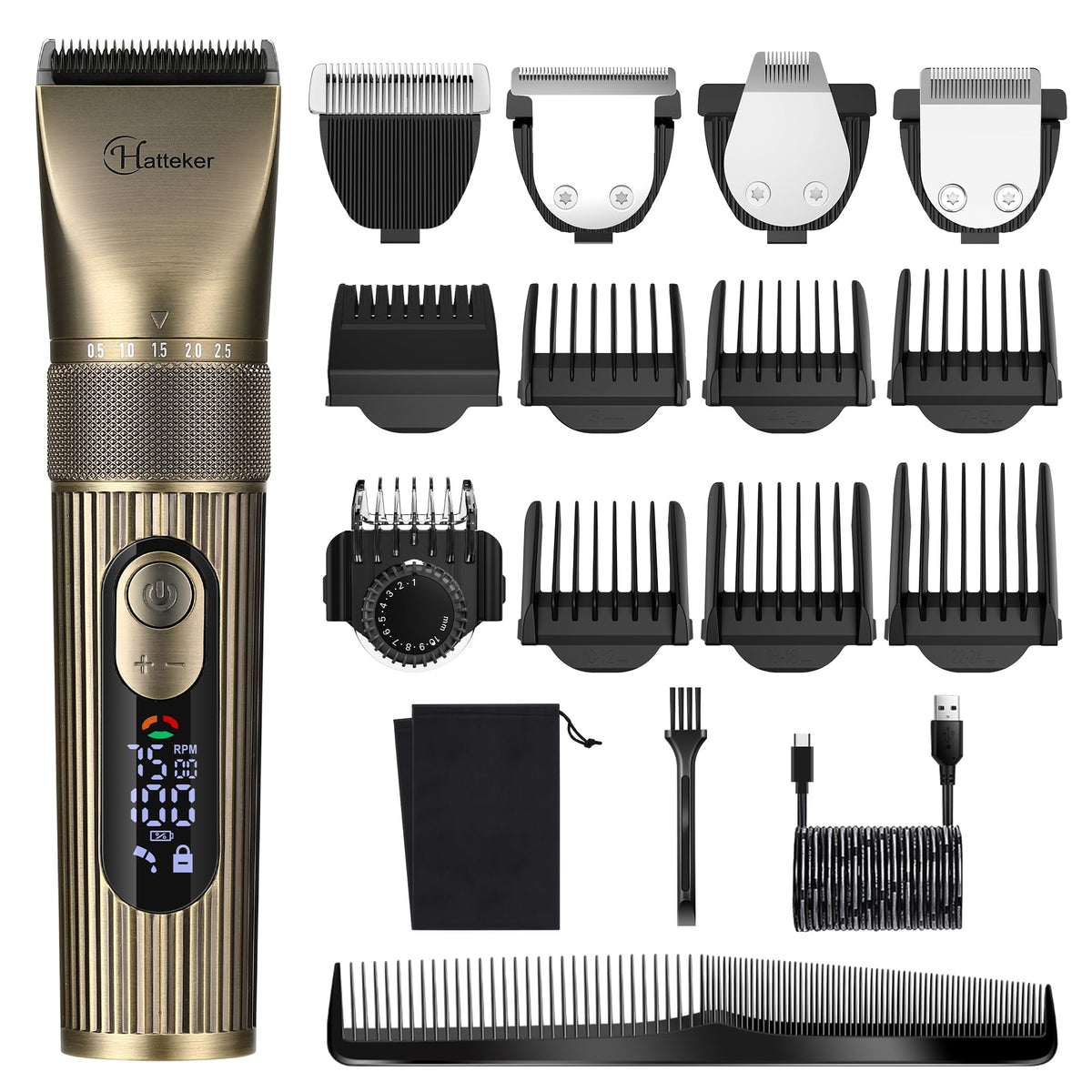 Hatteker Mens Beard Trimmer Professional Cordless Hair Clipper Hair Trimmer Barber Clipper Shaver Detail Trimmer for Men Waterproof 4 in 1